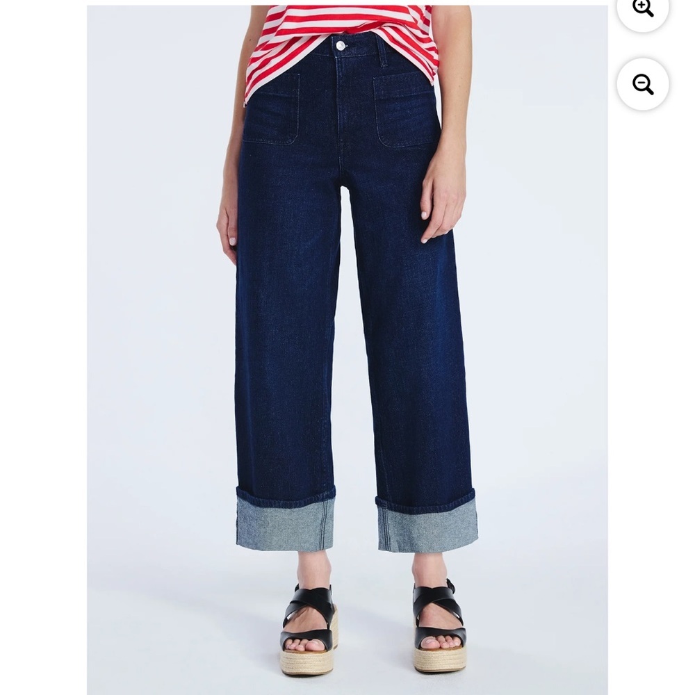 Wide Leg Cropped Jeans in Dark Indigo